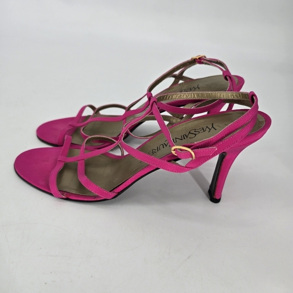 Yves Saint Laurent pink strappy sandles skinny heels size 10 - Picture 2 of 7